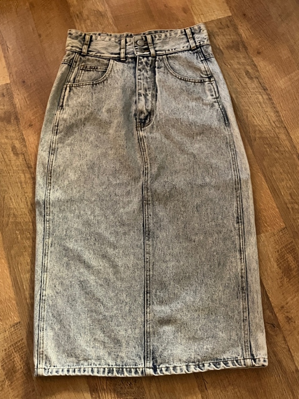 Vintage Jordache Stone-Washed Cotton Jean Midi Skirt high rise 26” waist